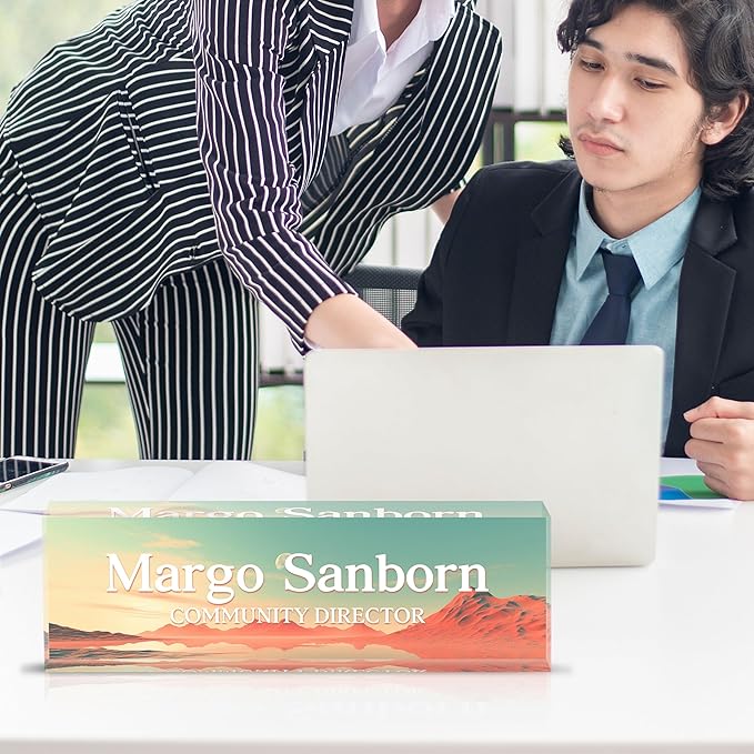 Personalized Name Plate for Desk Custom Acrylic Desk Name Plate Custom Employee Appreciation Gifts Office Gifts for Women, Men, Boss, Coworkers, Teacher, Nurse (Desert)