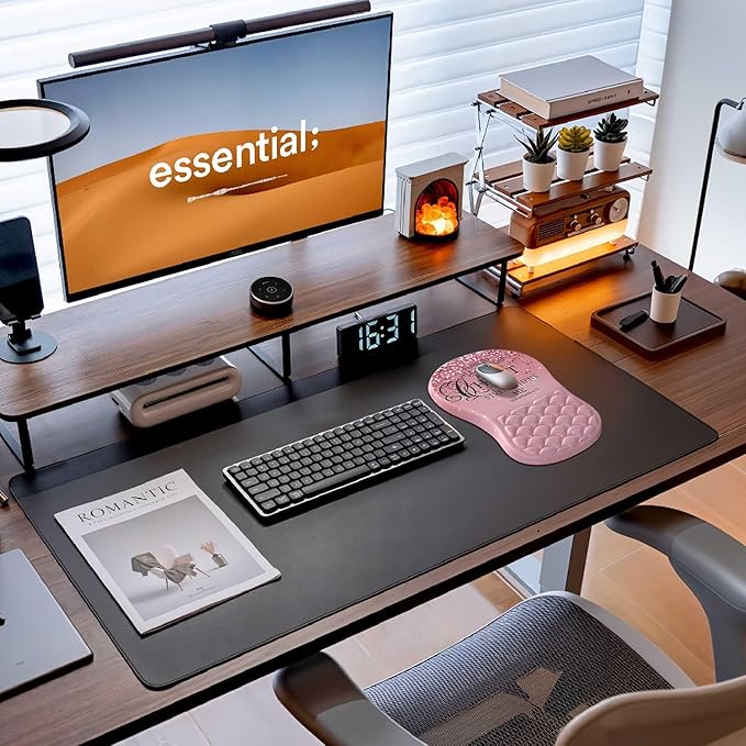 HunDun Pink Ergonomic Mouse Pad Wrist Support with Memory Foam&Non-Slip Pu Base Cushion Massage Bump，Cute Mousepads with Wrist Rest for Carpal Tunnel Pain Relief,Office Deco