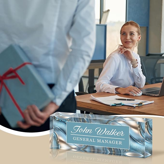 Personalized Name Plate for Desk, Custom Acrylic Desk Name Sign, Office Appreciation Gifts for Women Men Coworkers Boss Teacher Employee