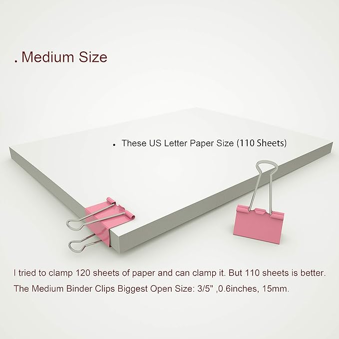 Nctinystore Binder Clips Medium Metal Clamp 1.25 inch / 32 mm (Pink, 12-PCS)
