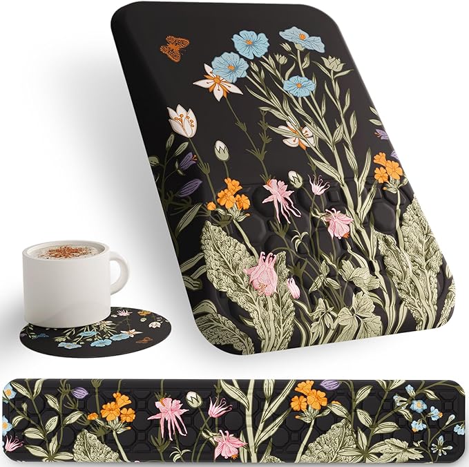 Ospelelf Ergonomic Keyboard Wrist Rest and Large Mousepad with Wrist Rest Support for Computer, Gaming, Flower