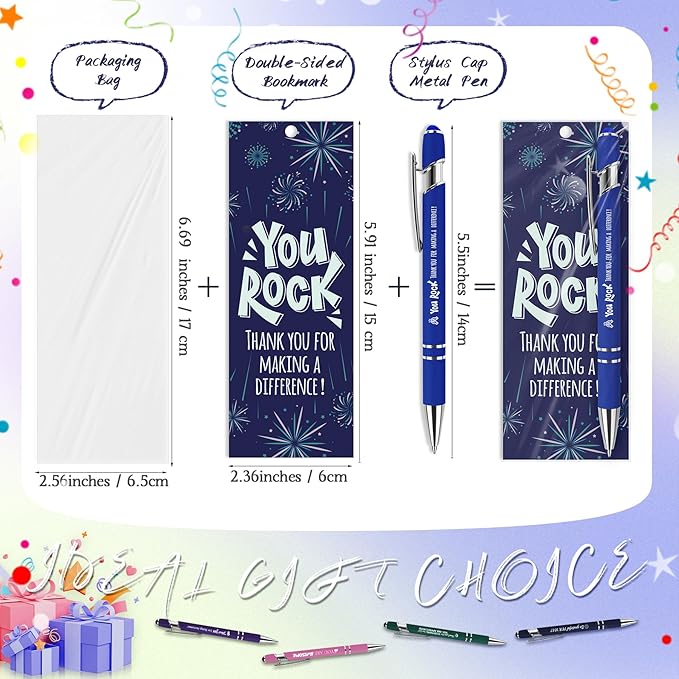 60 Sets Christmas Employee Appreciation Gifts Ballpoint Pens Bulk Black Ink Stylus Caps Bookmarks Thank You Gift For Staff Colleagues Party Teachers Cool Team Nurses Inspirational Office Women Men