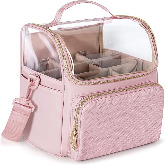 Large Marker Organizer Case for 180 Markers, Marker Storage Bag with Dividers and 4 Pockets for Paint Markers, Paint Brushes, Colored Pencils or Other Art Supplies, Pink (Patented Design)