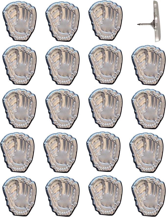 Baseball Glove Push Pins - Silver Baseball Glove Map Pins for Cork Boards, Maps, or Lapel Use - Designed in USA - Set of 20