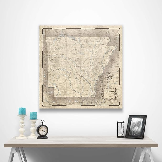 Conquest Maps Push Pin Arkansas Map Board - With Push Pins to Mark Arkansas Travel - Handmade in Ohio, USA - Design: Rustic Vintage