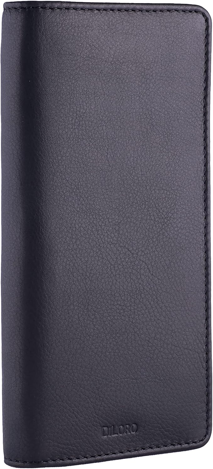 DiLoro Leather Zippered Triple or Quad Pen Case Pencil Pouch Holder for Three or Four Fountain Ballpoint Rollerball Pens or Glasses (Nappa Black)