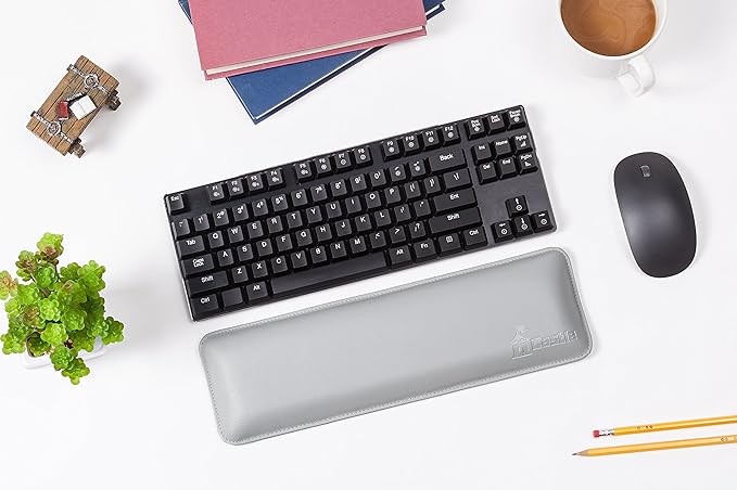 Bailey Tenkeyless by Castle - Wrist Rest for Keyboards with Around 87 Keys - Leather Ergonomic Computer Extra Firm Wrist Support for Typists, Gaming, and Heavy Office Use (Stone, Tenkeyless)