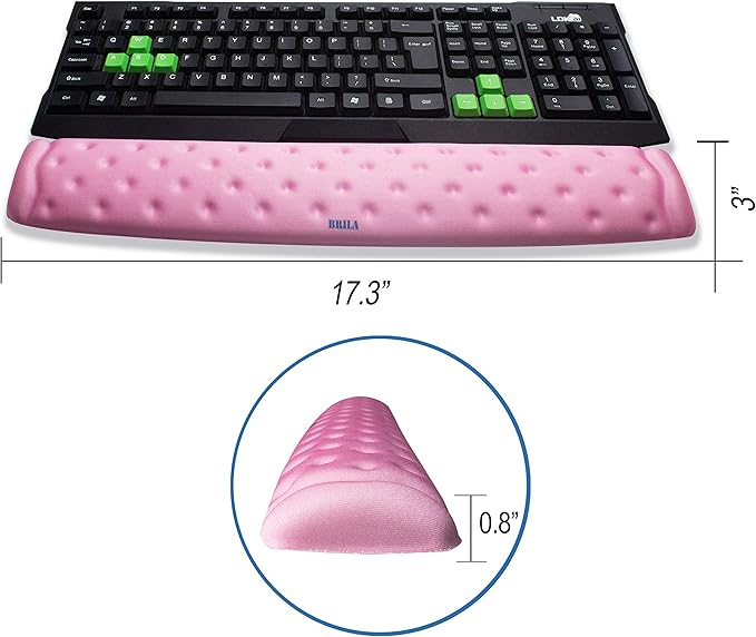 BRILA Ergonomic Memory Foam Keyboard Wrist Rest Support Pad Cushion for Computer, Laptop, Office Work, PC Gaming - Massage Holes Design - Cozy Typing Wrist Pain Relief (Pink)