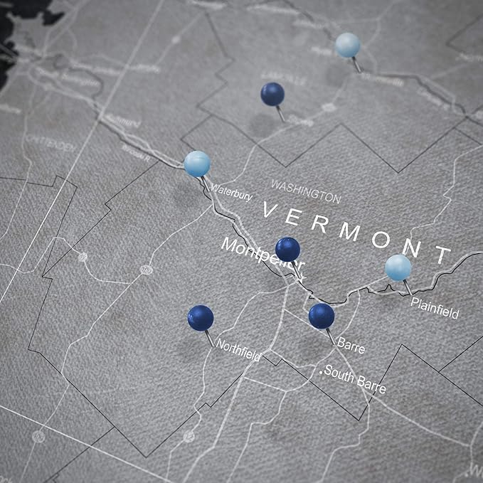 Conquest Maps Push Pin Vermont Map Board - With Push Pins to Mark Vermont Travels - Handmade in Ohio, USA - Design: Modern Slate