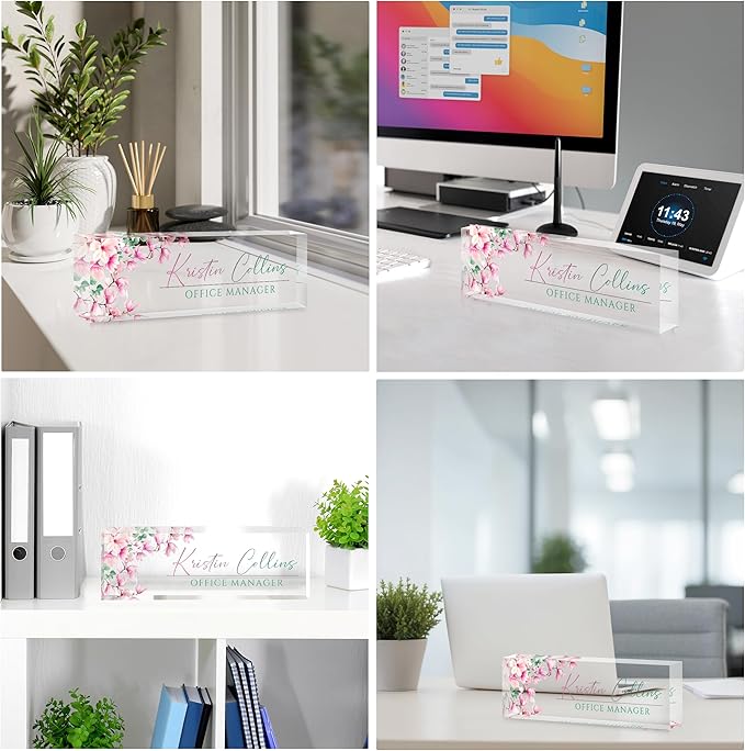 Custom Name Plate for Desk, Personalized Desk Name Plate on Clear Acrylic Glass, Appreciation Gifts for Teacher Employee Boss Coworkers Nurse, Office Desk Accessories for Women Men (Peach)