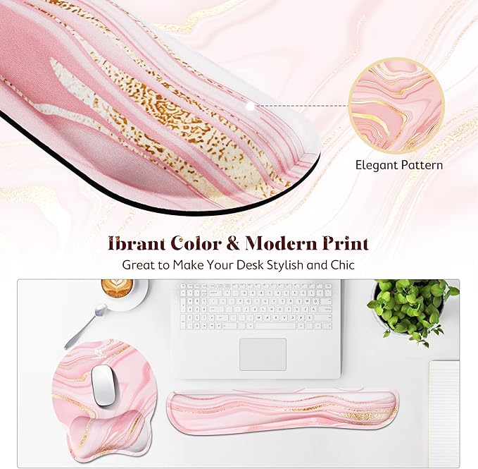 Gimars Ergonomic Mouse Pad Wrist Support, Upgrade Enlarge Superfine Fibre Soft Smooth Keyboard Wrist Rest, Comfortable Memory Foam Wrist Rest for Pain Relief, Computer, Gaming, Office, Pink Golden