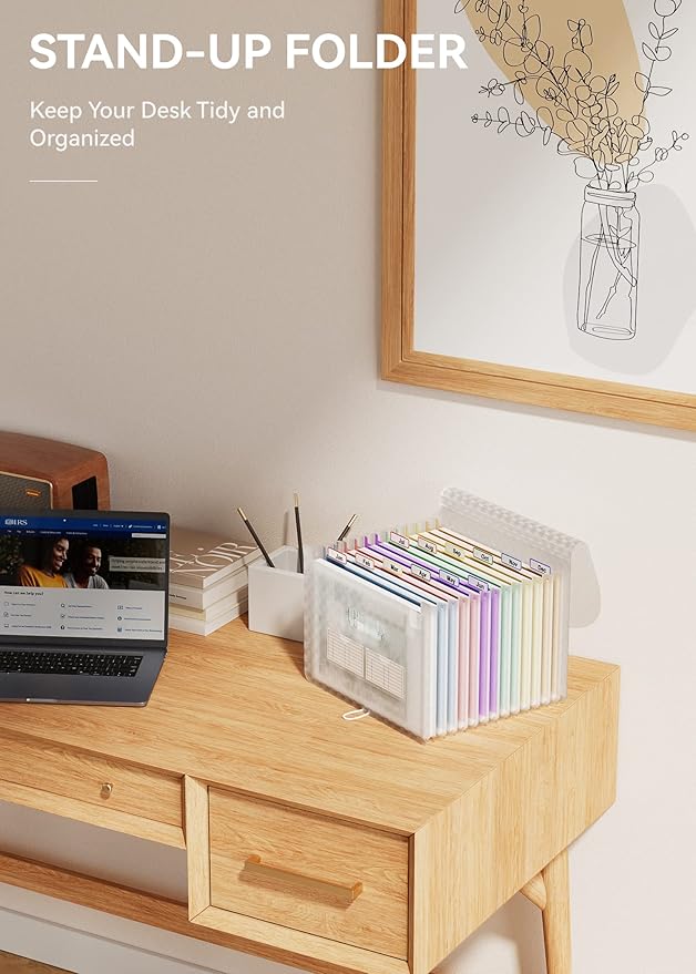 ABC life 12 Pockets Accordion File Organizer Expanding File Folders, Portable Monthly Bill Receipt Document Organiser, Expandable Accordian Filing Folder Letter A4 Size, Colored Tabs (Blue)