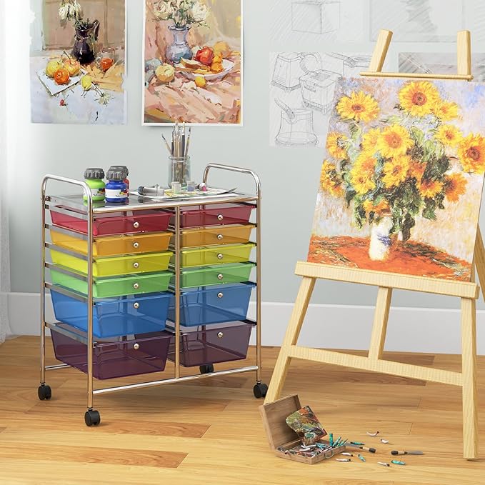 Giantex 12 Drawer Rolling Storage Cart Tools Scrapbook Paper Office School Organizer (Multicolor)