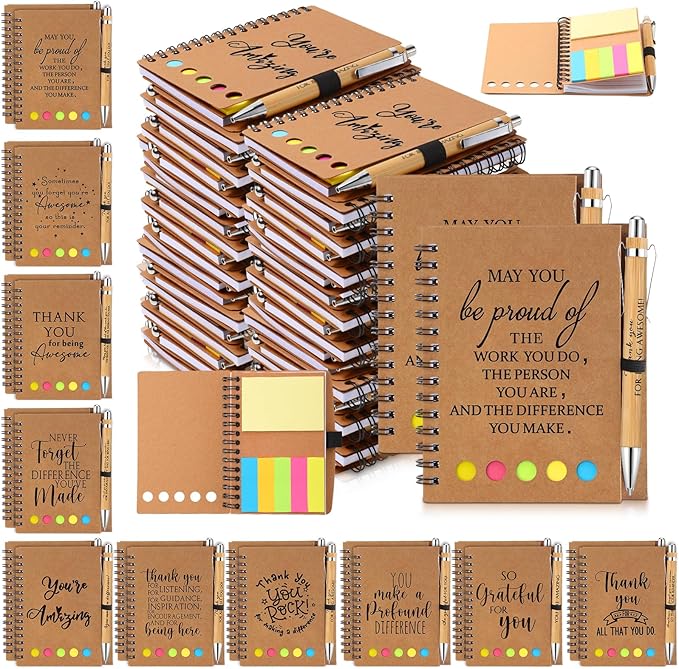 Honoson Valentines Employee Appreciation Gift Bulk Inspirational Notebook with Note and Motivational Bamboo Ballpoint Pen for Team Group Staff Coworker Volunteer Office Must Have(120 Set)