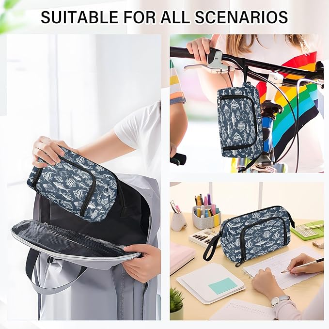 Fish Vintage Pencil Case Pouch Big Capacity Pencil Bag Box Organizer Pen Case with Zipper Pencil Cases for Girls Boys Women School College Office