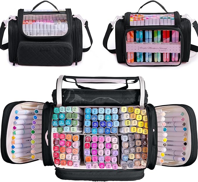 Marker Organizer Case Bag for 200-300 Markers – Large Art Supply Storage Bag with Detachable Dividers, Travel Marker Holder for Alcohol Markers, Brush Pens, Colored Pencils & Craft Supplies