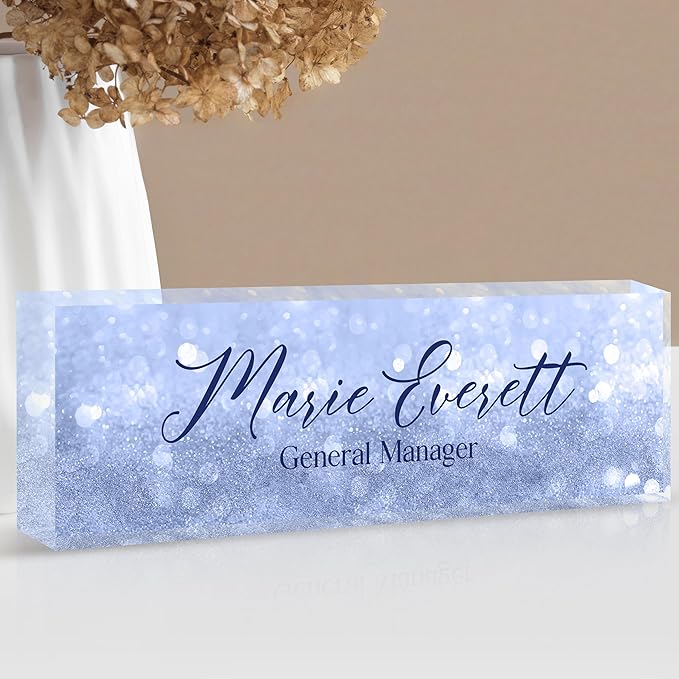 Custom Name Plate for Desk | Personalized Desk Name Plate | Personalized Boss Employee Appreciation Gifts | Acrylic Name Plate Office Desk Accessories (A-Blue Quartz)