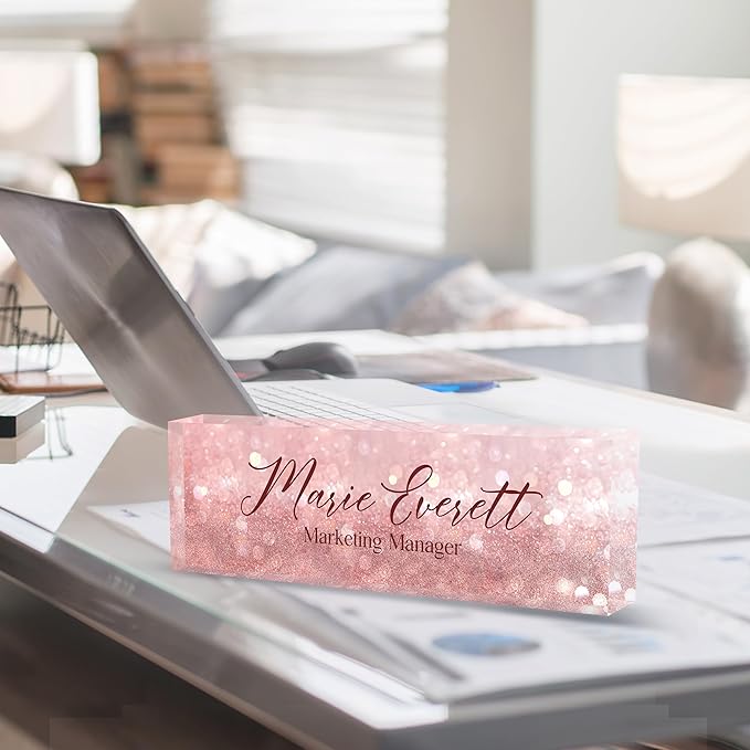 Custom Name Plate for Desk | Personalized Desk Name Plate | Personalized Boss Employee Teacher Appreciation Gifts | Acrylic Name Plate Office Desk Accessories (A-Pink Quartz)