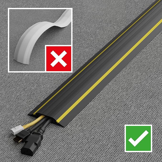 D-Line 6ft Floor Cord Cover, Made in USA Linkable Cable Protector, Hide Extension Cords, Protect Cords, Prevent Cable Trips, Cord Hider, Heavy Duty - Cord Cavity = 1.18" (W) x 0.39" (H), Black/Yellow