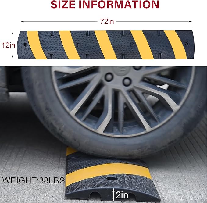 Orangestar Speed Bumps 2-Pack, 6FT Heavy Duty Rubber Driveway Bump with 8 Screws for Asphalt, Concrete, Gravel, 2-Channel Cable Protector