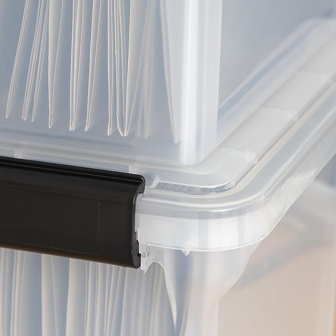 IRIS USA File Box WeatherPro File Organizer Plastic File Box for Letter/Legal File, Water Resistant Document Box, Durable Lid, Seal w/ Secure Latching Buckles, Stackable, Nestable, Clear 32 Qt. 1Pack