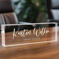 Personalized Acrylic Desk Name Plates, Custom Office Gifts & Decor, 2.5" Tall x 0.59"-1.18" Thick, Transparent, Portrait Orientation, Tabletop Mount