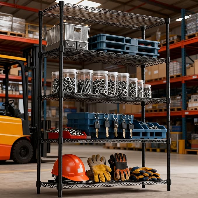 5 Tiers Shelf 1750 lbs Steel Storage Shelving Utility Shelving Unit Steel Organizer Wire Rack for Home,Kitchen,Office,Garage Black 17.7" D x 47.2" W x 72.4" H