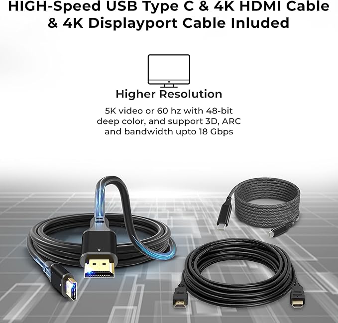 UD22 Dell Docking Station Dual Monitor Bundle - USB-C/USB-A Universal Dell Dock for Laptops Comes with 130W Adapter + ANYHDD HDMI, DisplayPort, USB-C Cables & Cloth - Supports Dual/Triple/4 Monitors