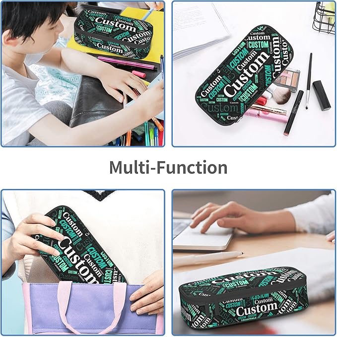 Custom Pencil Case with Name, Personalized Pen Bag Add Your Image Text, Large Storage Students Stationery Pen Box with Zipper Durable Pencil Box for Girls Boys Office School