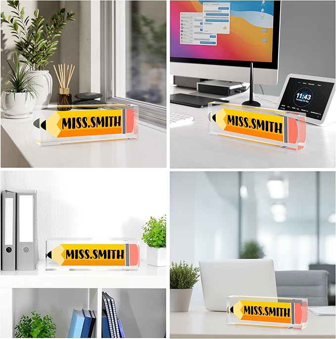 Custom Name Plate for Desk, Personalized Desk Name Plate on Clear Acrylic Glass, Appreciation Gifts for Teacher Employee Boss Coworkers Nurse, Office Desk Accessories for Women Men (Apricot)