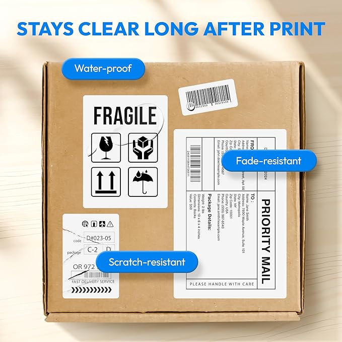 4x6 Direct Thermal Label, Barcode Address Mailing Name Shipping Labels, Perforated Thermal Stickers, Multipurpose, Commercial Grade for Thermal Printer, Strong Adhesive, 250/Roll, 4 Rolls