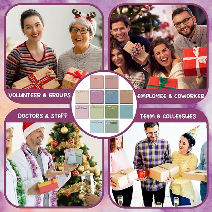 Yinder 12 Pcs Employee Appreciation Sticky Notes New Year Gift Bulk Motivation Sticky Note Pads Inspirational Gift for Teacher Nurse Staff Coworker Office Supply 3 x 3'' (Appreciation,Morandi)