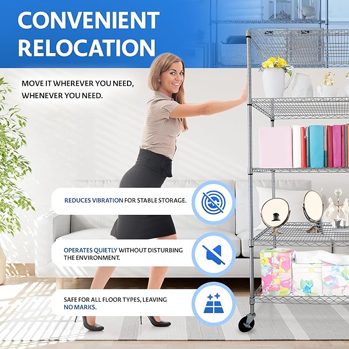 4000 LBS Heavy Duty Wire Rack 48 x 24 x 76, 5-Tier NSF Commercial Rolling Rack with Wheels, Chrome Metal Shelving Unit for Garage, Kitchen, Warehouse, Adjustable Storage Shelf, Crescent