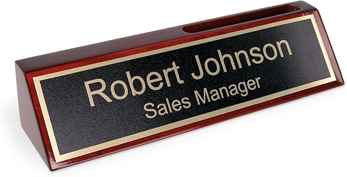 ExcelMark Wood Business Desk Name Plate (Rosewood w/Card Holder)