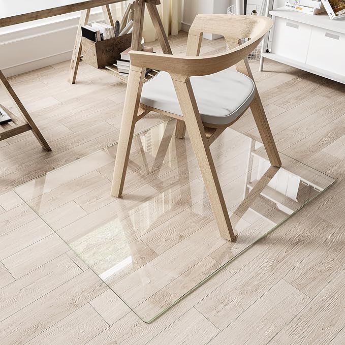 Koonmi Glass Chair Mat for Carpet, 40"x48" Office Chair Mat, Tempered Glass Chair Mat with Rounded and Polished Edges, Non-Slip Pads, Glass Floor Mat for Hardwood Floor, Carpet