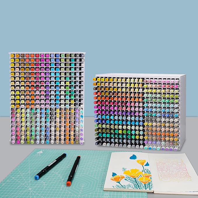SANFURNEY Art Marker Storage Rack for 300 Markers, Watercolour Brushes Pens Color Pencils Organizer Holder for Desk
