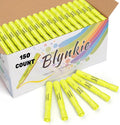 Blynkie Highlighters Bulk 150 Pack of Yellow Colors Tank Style Chisel Tip Highlighters Set for Kid and Adult Coloring Highlighting for Classroom Office School Supplies and Shop Short Style.