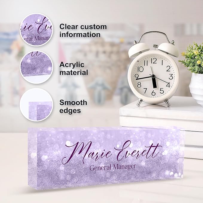 Custom Name Plate for Desk | Personalized Desk Name Plate | Personalized Boss Employee Appreciation Gifts | Acrylic Name Plate Office Desk Accessories (A-Purple Quartz)