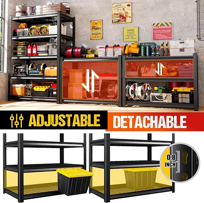 78" H Garage Shelving Heavy Duty Storage Shelves, 5-Tier Adjustable Metal Shelving Unit, Utility Garage Organizer Shelf for Basement, Pantry, Warehouse, Supermarket, 45.6" W x 19.7" D x 78" H