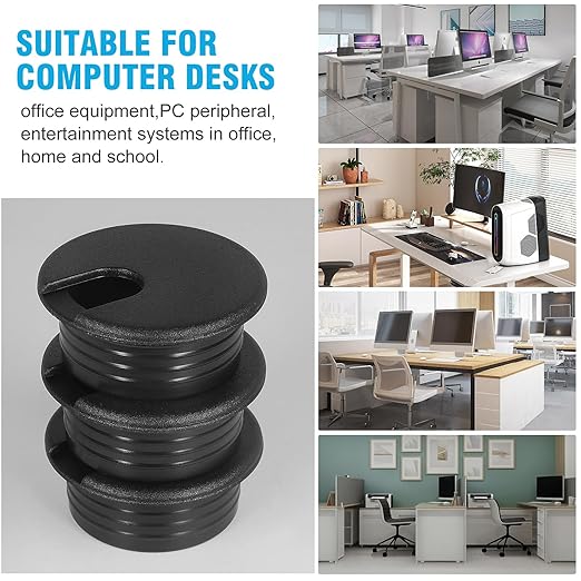 1-1/2" Black Desk Grommet, JTemgle Plastic Cable Hole Cover Computer Table Cord Wire Organizer Caps Desktop Cord Management for Home Office TV Stands Tabletops, 2 Pieces