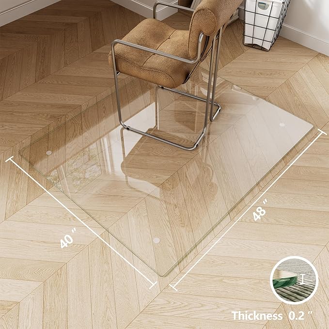 Koonmi Glass Chair Mat for Carpet, 40"x48" Office Chair Mat, Tempered Glass Chair Mat with Rounded and Polished Edges, Non-Slip Pads, Glass Floor Mat for Hardwood Floor, Carpet