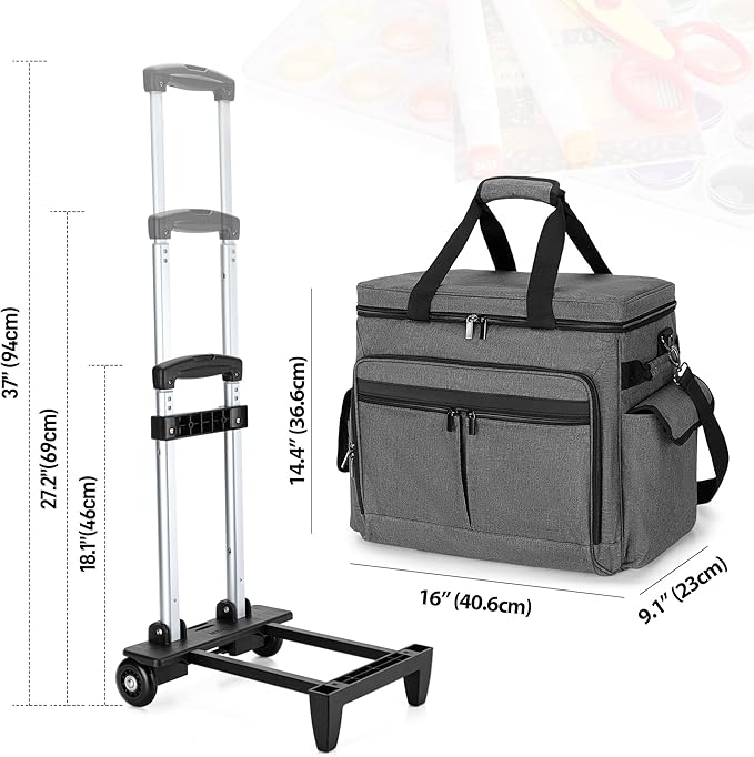 Trunab Rolling Scrapbook Tote with Expandable File Pocket, Large Craft Organizer and Storage Bag with Detachable Trolley for Scrapbooking Supplies and Art Tools (Patented Design)