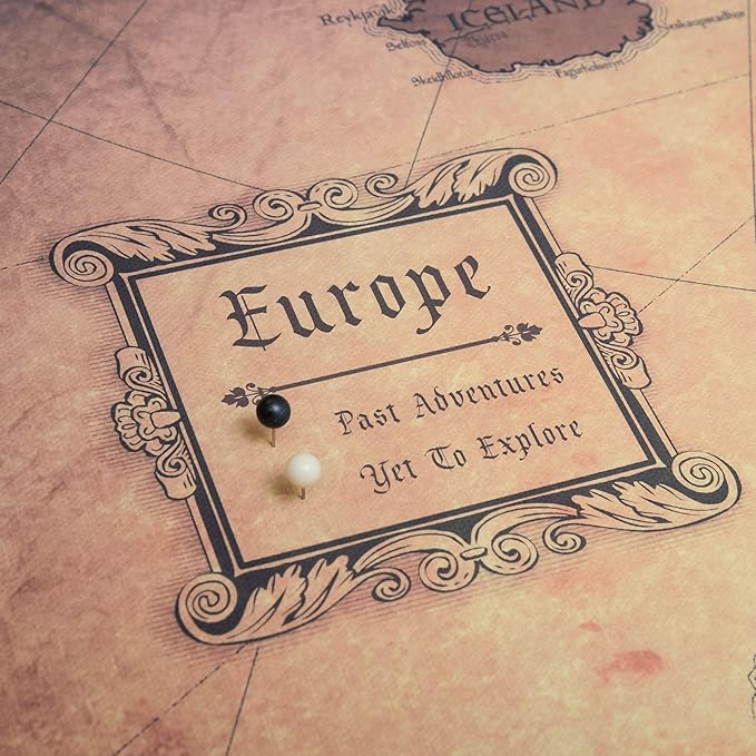 Conquest Maps Push Pin Europe Map Board - With Push Pins to Mark Europe Travel - Handmade in Ohio, USA - Design: Golden Aged