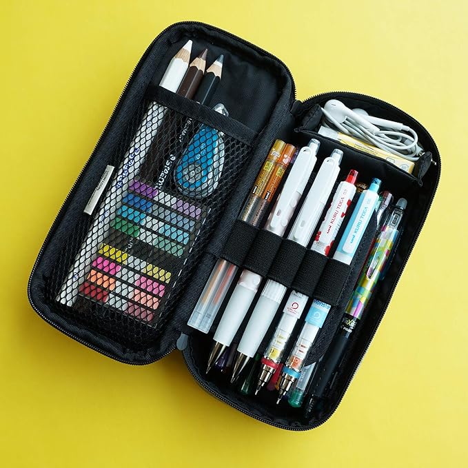 LOONLOON 660 Rainey Pencil Case (Navy) – Large Capacity Multi-Compartment Design with Divider Panel for School College and Office
