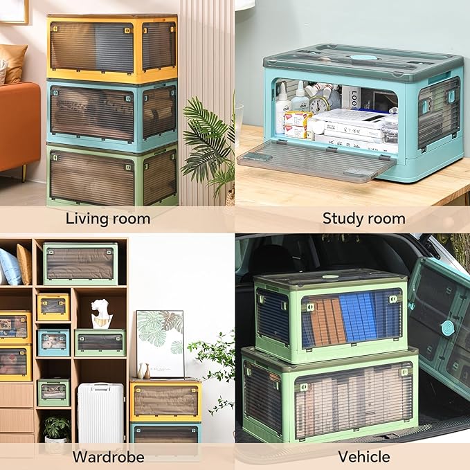 3 PACK Stackable Storage Bins, 50 Liters Closet Organizers with 3 Lids, Wheels, Drawers, Foldable Collapsible Box for Clothes and Camping Out Doors Bins, Mixed Color