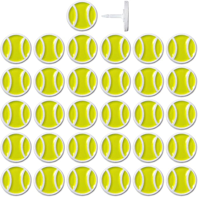 Tennis Ball Push Pins, for Cork Board, Maps, or Lapel Pin Use, Designed in The USA, Tennis Pins, Set of 32