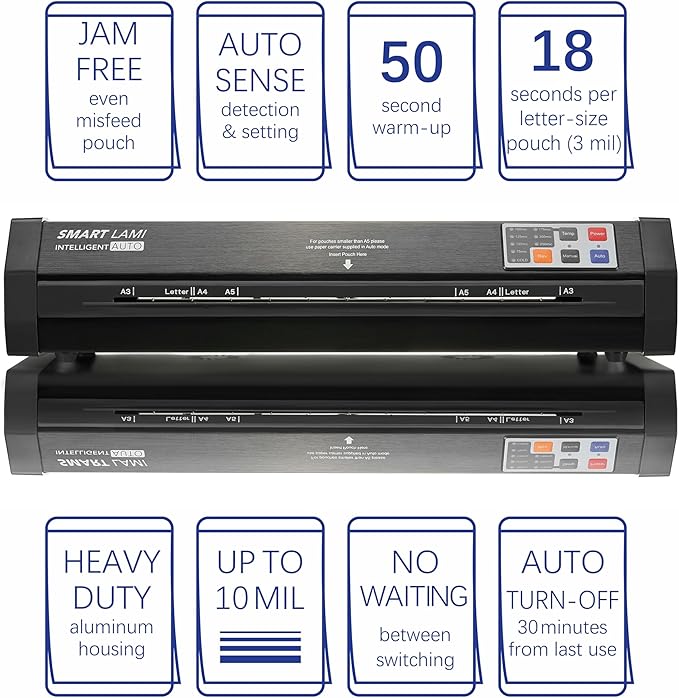 SINCHI Auto Sense 13" Heavy-Duty Laminator for Business & School, 3–10 Mil, 50s Warm-Up, 17s/Sheet, Works with Cardstock & Dark Prints, Never-Jam, Laminates 11x17, Includes 10 Sheets