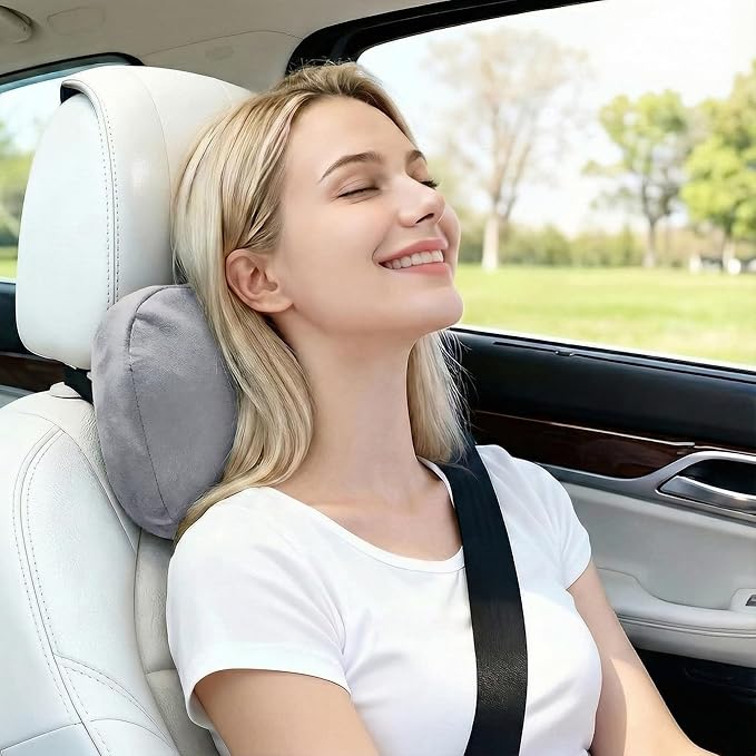 2PCS Car Pillow for Car Neck Pillow for Driving Seat Lumbar Support Soft Cushion with Extra Filling Accessories Back Support for Travel Nap and Trips Sleeping(Grey, Head)