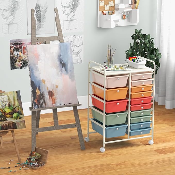 ARLIME 15-Drawer Storage Cart, 15 Drawer Trolley, Rolling Organizer Cart, Scrapbook Paper Organizer, Suitable for Office and School, Rolling Office Storage Tools