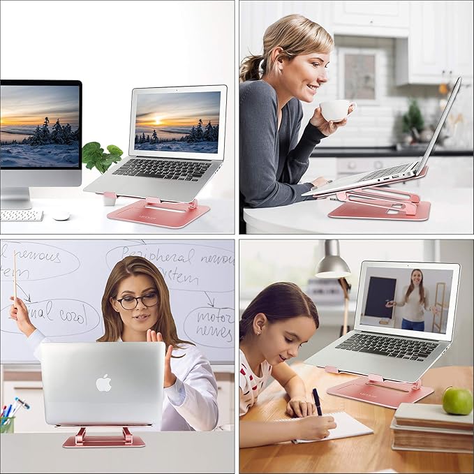Urmust Adjustable Laptop Stand for Desk Aluminum Computer Stand for Laptop Riser Holder Notebook Stand Compatible with MacBook Air Pro Ultrabook All Laptops 11-17 inch (Rose Gold)